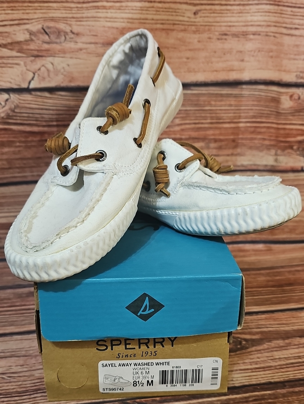 Sperry White Canvas Boat Shoes with Tan Leather Laces